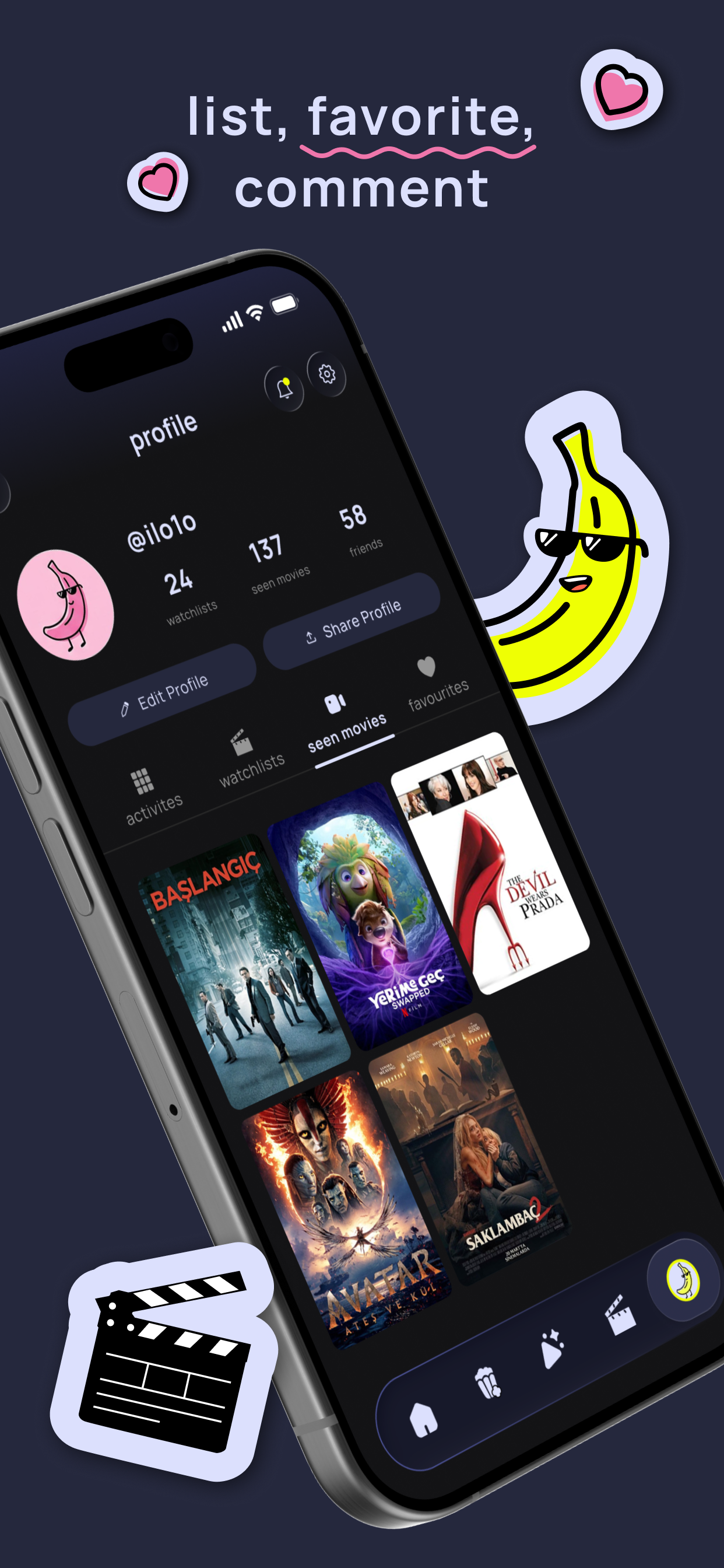 CineBond profile screen